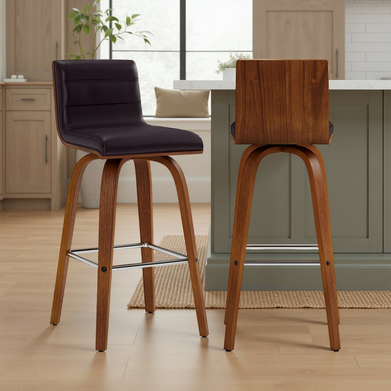 Tabouret de bar pivotant à hauteur de comptoir ou à hauteur Vienna Vienna, Brun / Noyer, 2