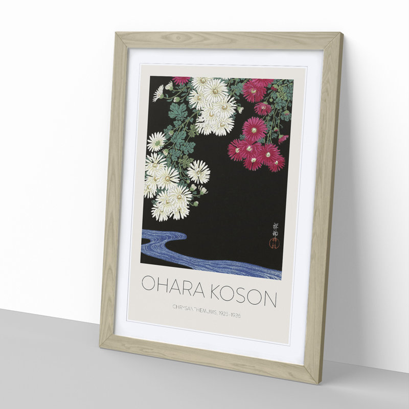 Chrysanthemums by Ohara Koson - Picture Frame Art Prints, Oak, 36cm H x 27cm W x 2cm D