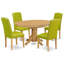 Ensemble de table de cuisine moderne 5 pièces comprenant une table ovale en bois avec feuille papillon et 4 chaises parsons en simili cuir vert automne, chêne-471855476-471855479-421326286