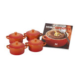 Le Creuset Stoneware Set Of 4 Cocottes W/ Mini-Cocotte Cookbook, 8Oz. Each