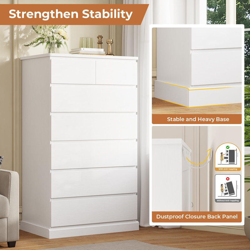 Tall Dresser With 7 Drawers For Bedroom, 51.8 Inches Tall Dresser And Chest Of Drawers, Modern Wooden Closet Organizer And Storage Cabinet, Large Vertical Dresser For Bedroom, Closet, Hallway