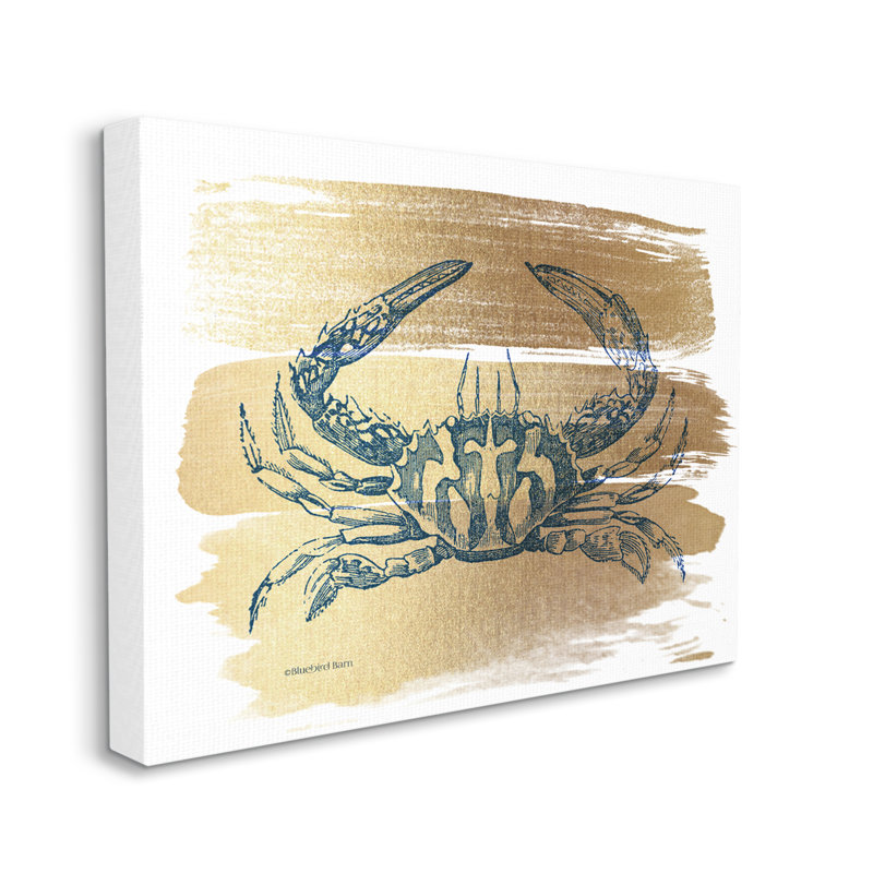 Crabe bleu cobalt doré, Plaque murale, H 20 po x l 20 po x P 1,5 po