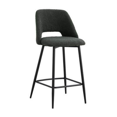 Kamdynn Valdez Modern Bouclé Upholstered Counter Stools with Cutout Back & Black Metal Frame by Corrigan Studio