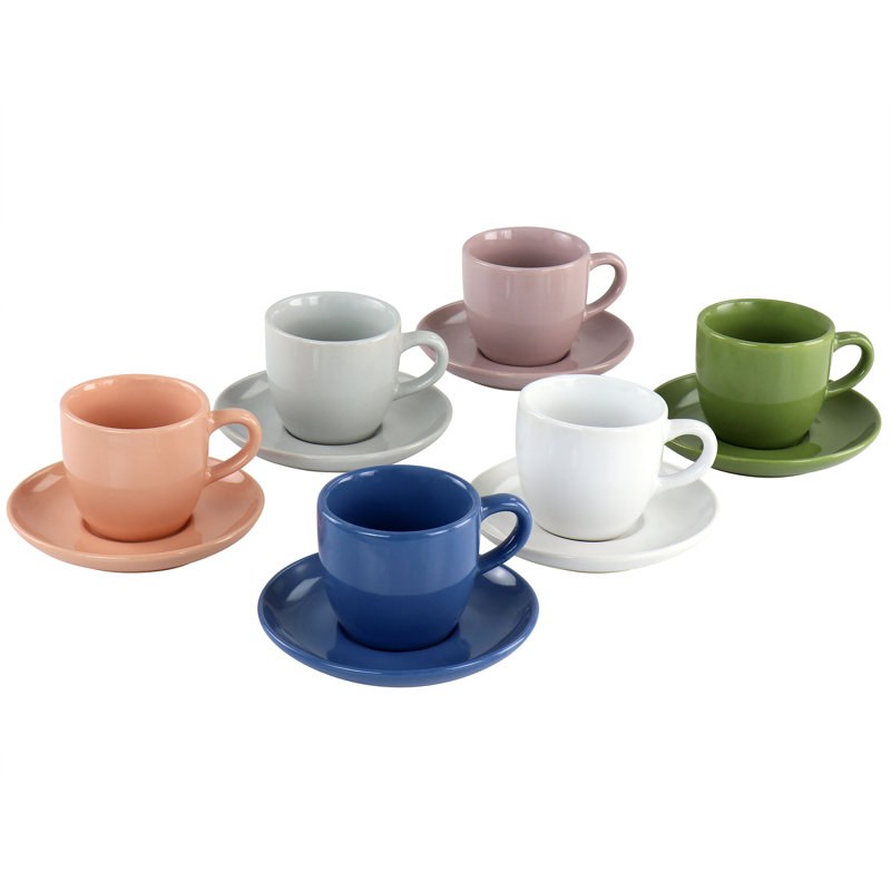 Colorful Stoneware Espresso Cup Set with Matching Saucers