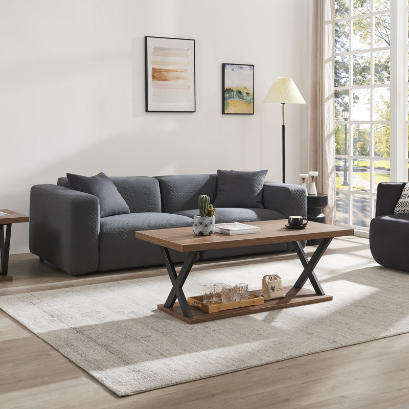 Table basse avec tablette de rangement Arether, Noyer