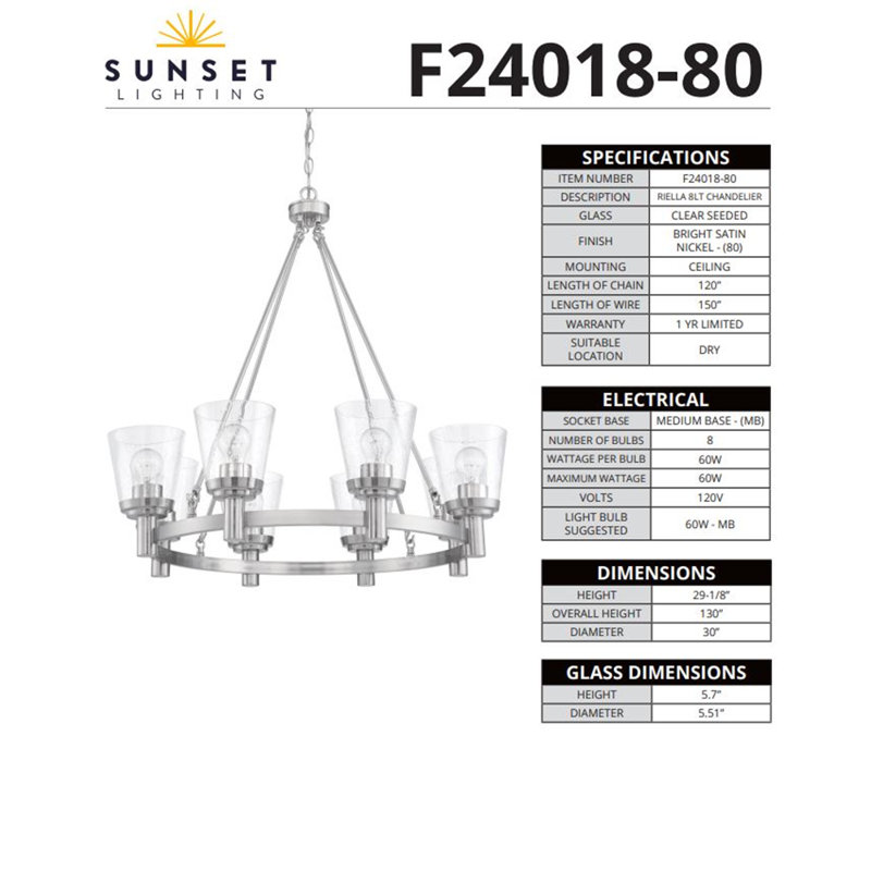 8 - Light Dimmable Wagon Wheel Chandelier