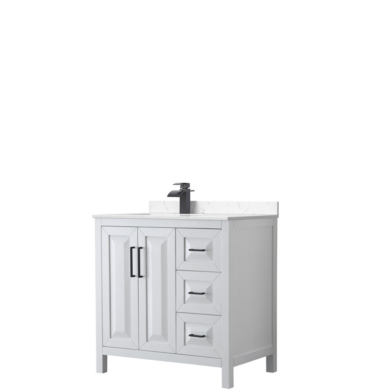 Daria 36'' Single Bathroom Vanity with Cultured Marble Top, White, Carrara Cultured Marble, Matte Black