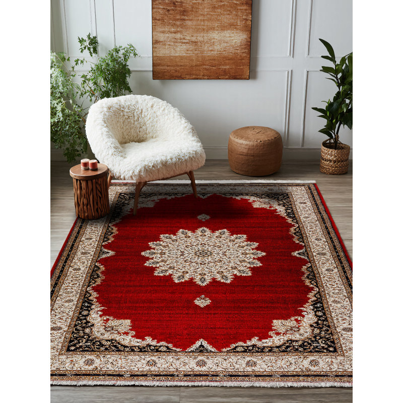 Tapis marocain beige en coton et polyester à imprimé numérique Anatolia Collection, Rectangle 6 pi 7 po x 8 pi 3 po