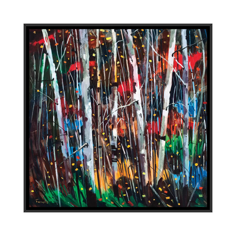«Autumn Fireworks», reproduction d'art sur toile tendue, H 18 po x l 18 po x P 1,5 po, Toile encadrée noire, Pas de tapis