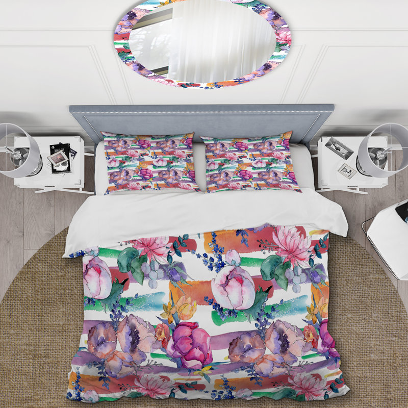 Multicolore bouquet de fleurs - ensemble de housse de couette floral - microfibre de polyester