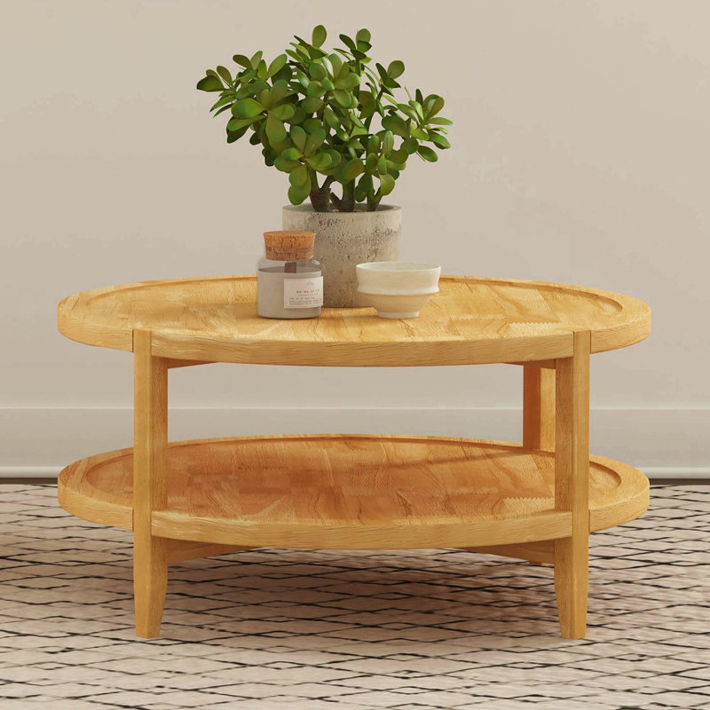 Table basse ronde en bois avec tablette inférieure