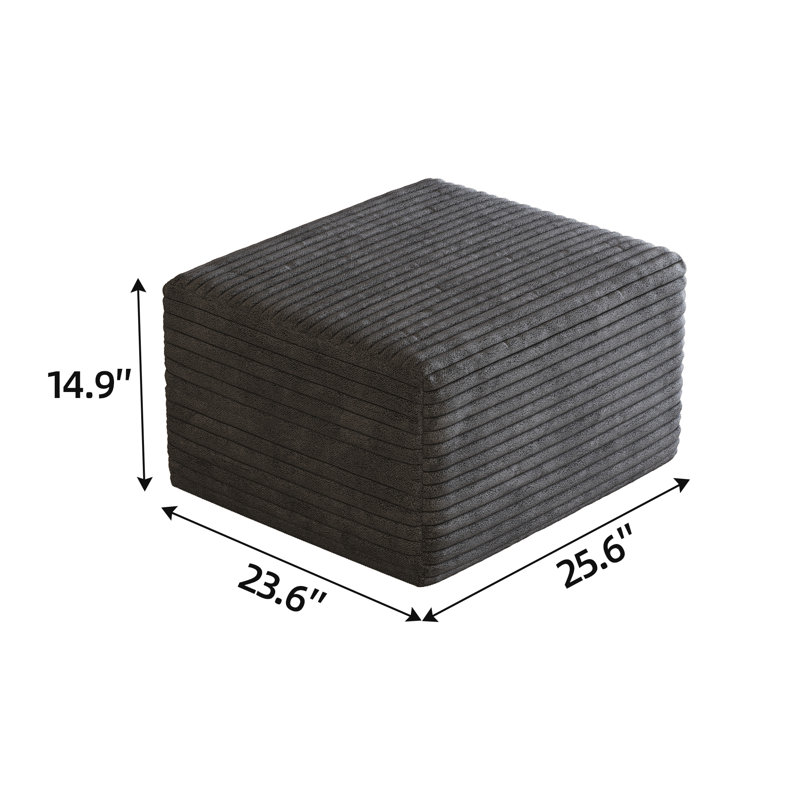Repose-pieds rembourré en velours côtelé gris pour canapé, entièrement comprimé, aucun assemblage requis, Gris
