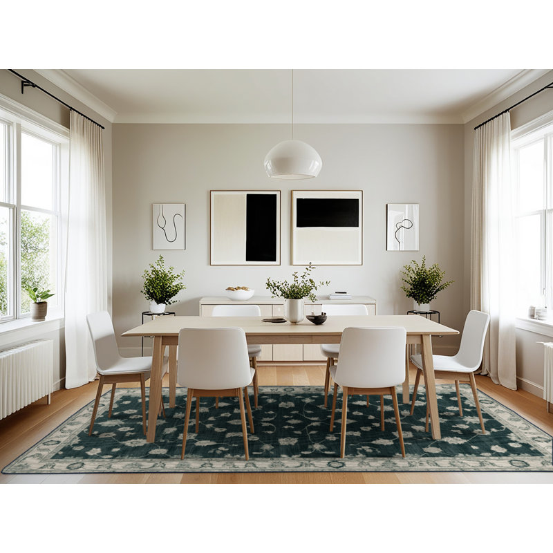 Machine Washable Overdyed Blue Area Rug, Rectangle 7' x 10'