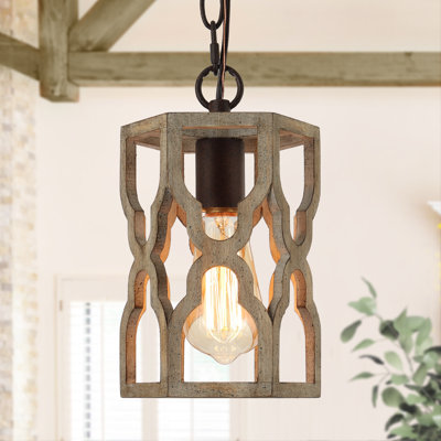 1 - Light Single Geometric Wooden Pendant
