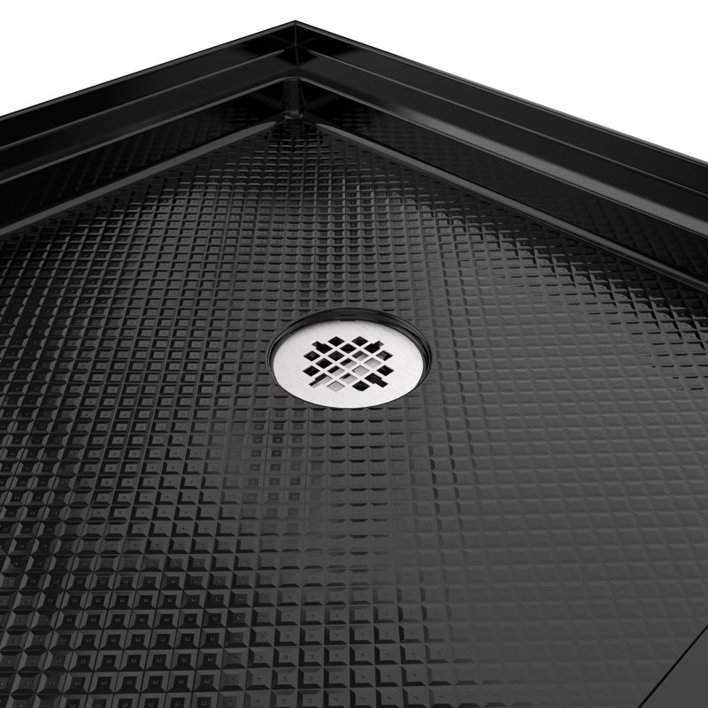 DreamLine SlimLine 32 inch D x 60 inch W x 2 3/4 inch H Single Threshold Black Alcove Shower Base with 2 inch Brushed Nickel Right Round Drain