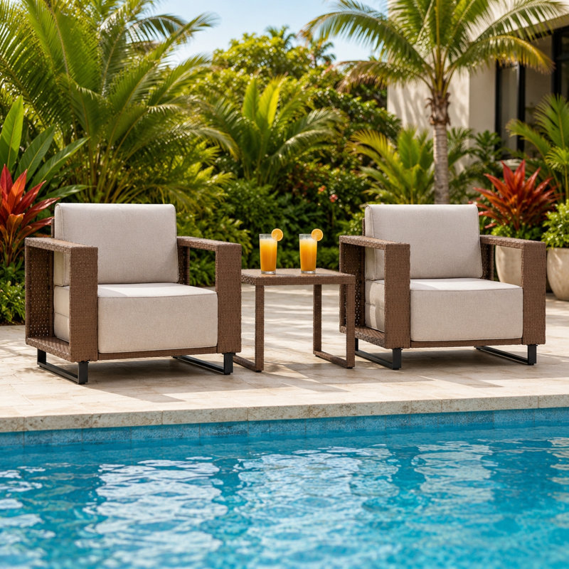 2-Piece Patio Rattan Wicker Armchair with Table