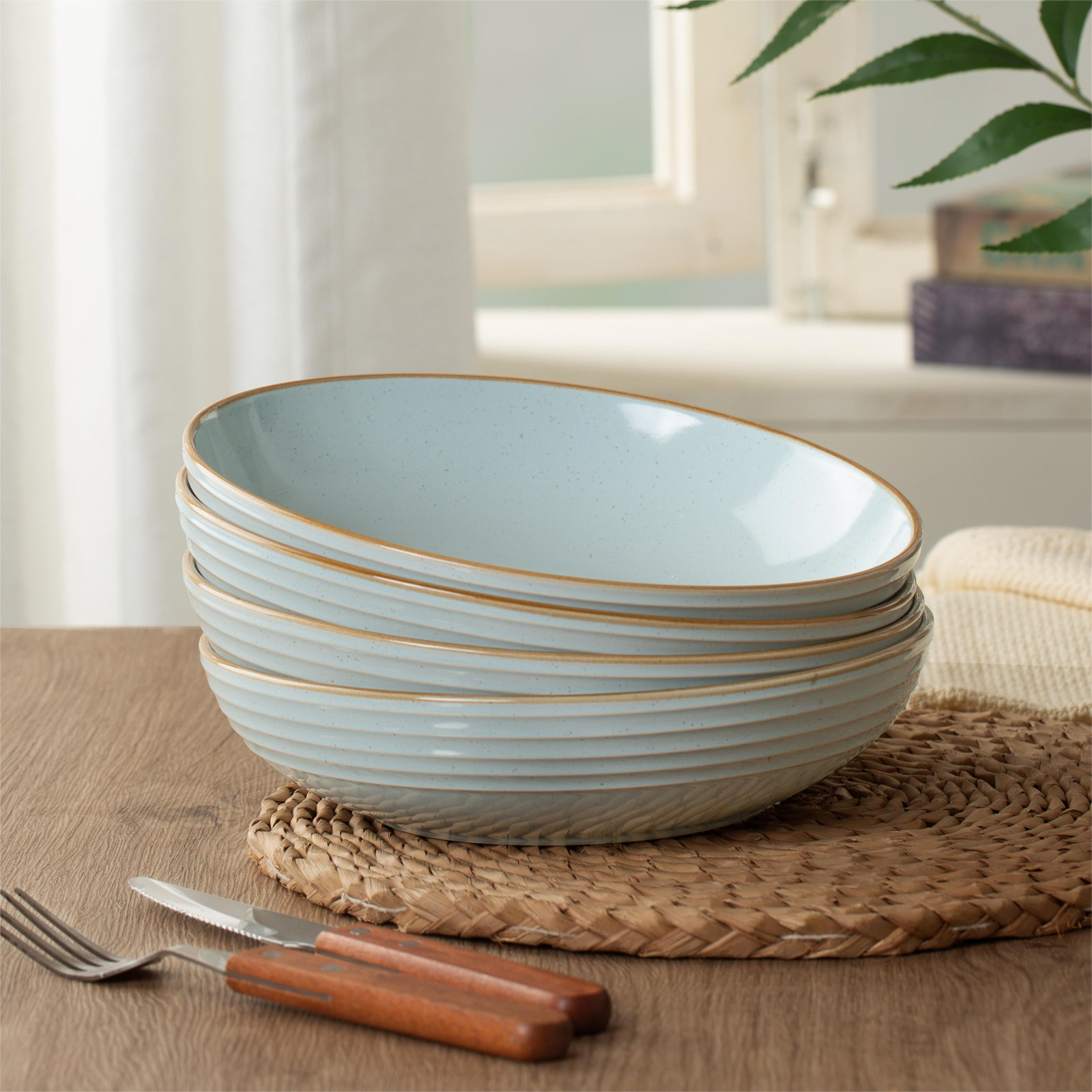 Kellison Stoneware Pasta Bowl, Light Blue