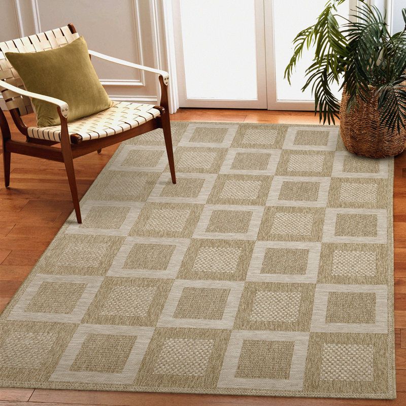 Glendalys Geometric Machine Woven Polypropylene Indoor / Outdoor Area Rug in Brown/Sand/Beige, Rectangle 3'3" x 4'11"