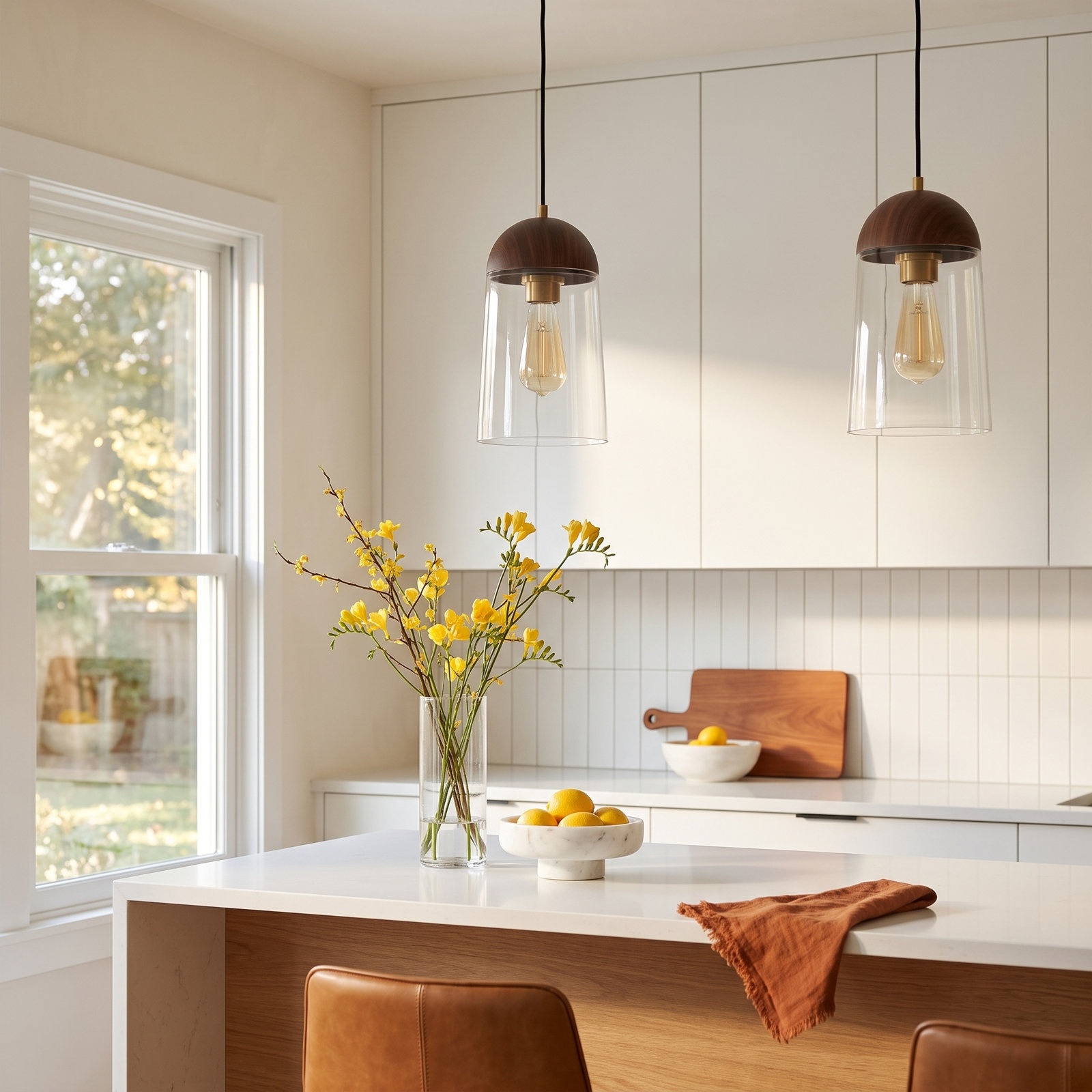 Tabitha Single Light Clear Glass Dimmable Pendant, Aged Gold/Walnut, Walnut