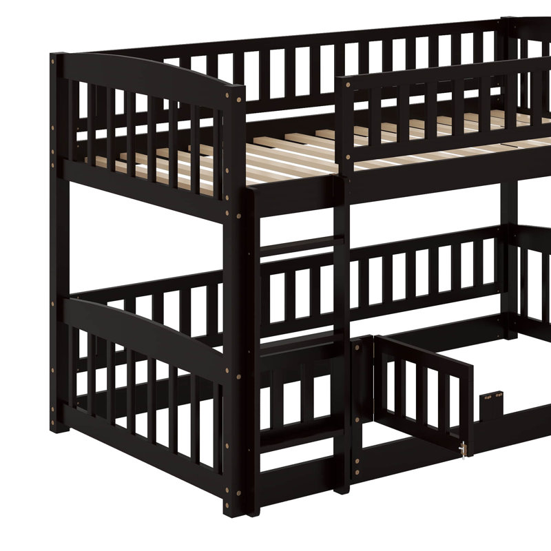 Twin Over Twin Bunk Bed With Fence, Espresso