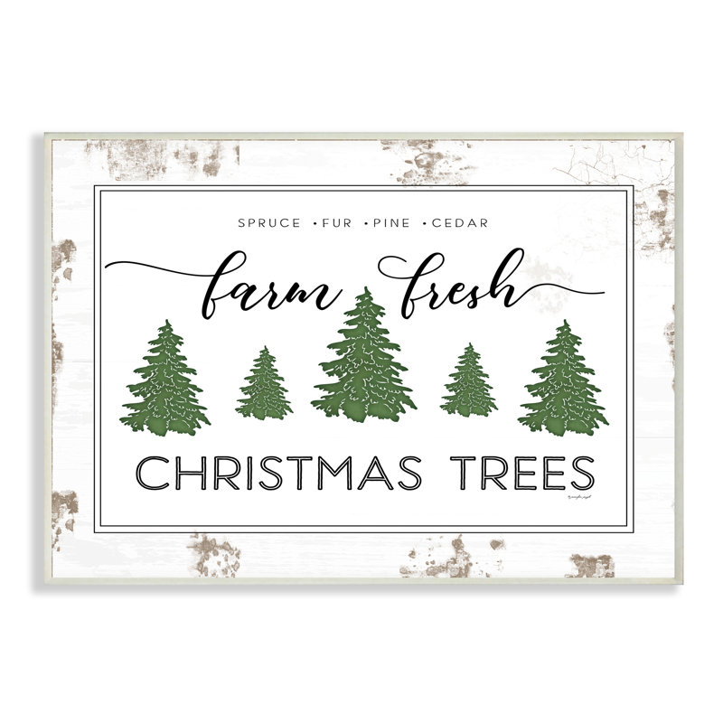 «Farm Fresh Trees Rustic Sign Christmas Charm» par Jennifer Pugh - impression d'art graphique, Plaque murale