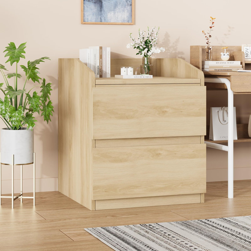 Nightstand With 2 Drawer Modern Side Table, Natural