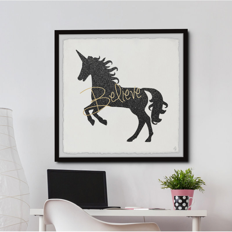 « licorne believer », art encadré Dahle, H 24 po x l 24 po x P 1,5 po