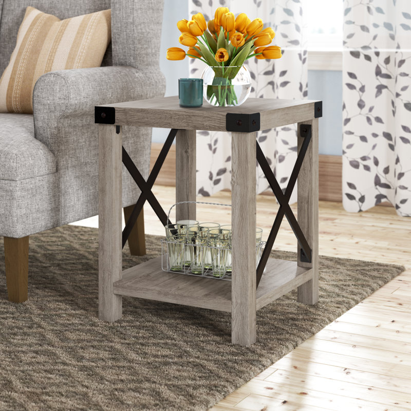 Table de bout avec tablette de rangement ouverte Larenda, Gris Pierre