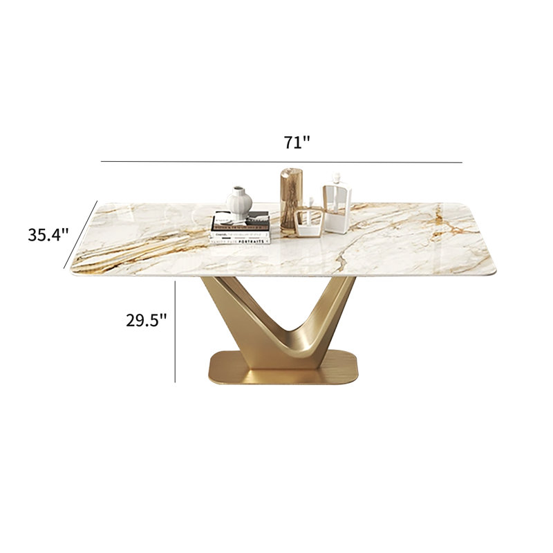 Randahl 71'' L Modern Rectangular Stone Top Dining Table, Gold