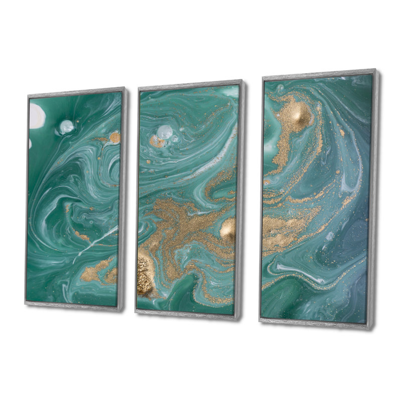 Nature verte et marbre doré - ensemble d'art mural sur toile Glam, H 28 po x l 36 po, Argent argent