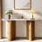 Narrow Console Table With Oval Marble Top, Curved Legs And Triangular-designed Base-1298546513