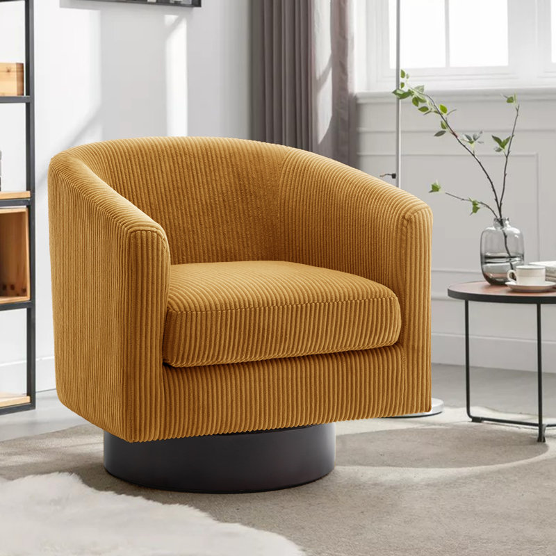 Bennett 72.1Cm Wide Swivel Barrel Chair, Orange Corduroy
