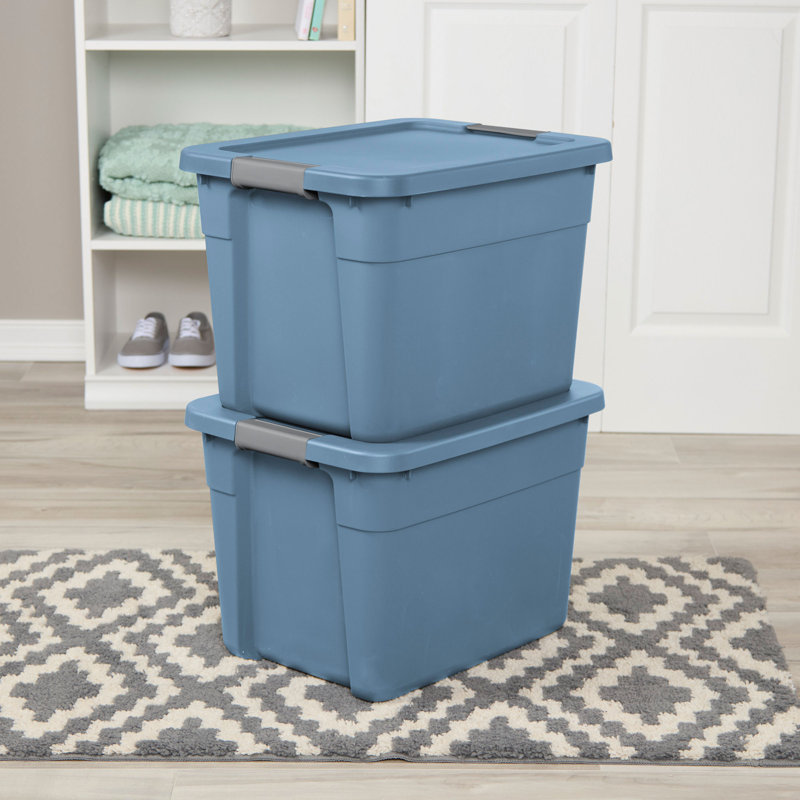 Sterilite 12 Gallon Latching Tote, Stackable Storage Bin with Lid, Blue, 18 Pack