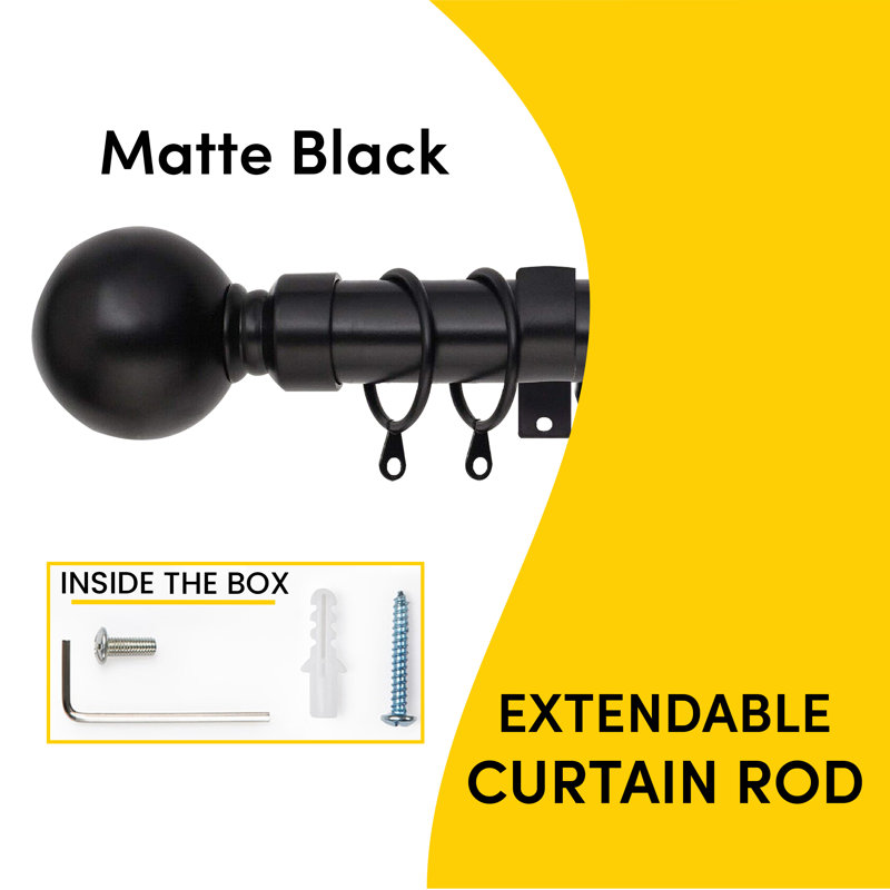 Waloo Premium-Quality Adjustable Plain Metal Curtain Rod for Heavy Room Darkening Panels (with Finials), 160-300cm
