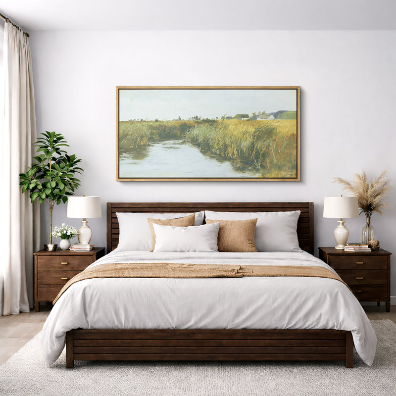 Peaceful Countryside River with Golden Fields, H 30 po x l 60 po, Naturel