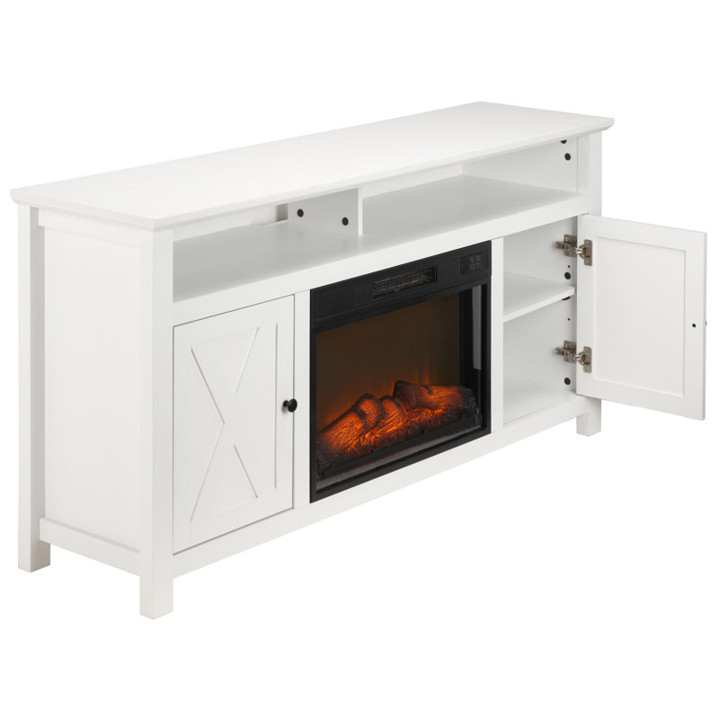 Cliff 2 Door Wood Fireplace, White