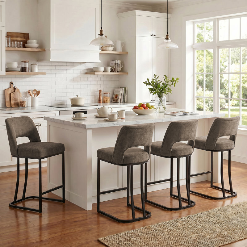 Tabouret de bar moderne en similicuir avec structure en métal, tabourets de bar modernes à hauteur de comptoir avec dossier découpé, ensemble de 2