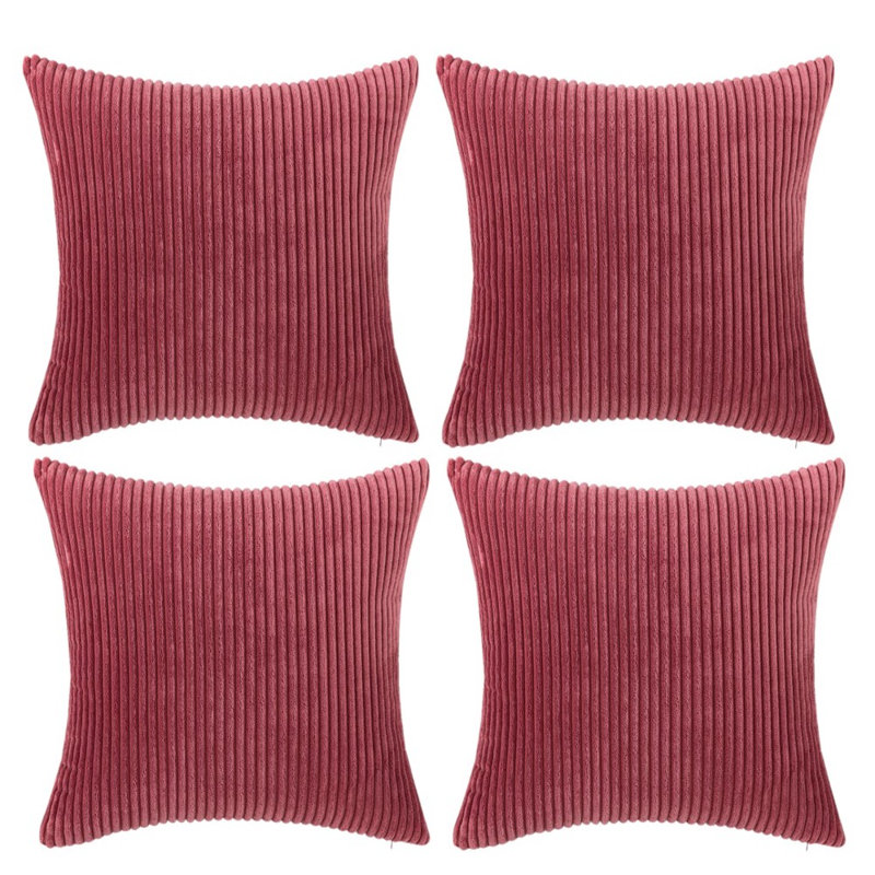 Striped Cotton Blend Reversible Pillow Cover, Cranberry Red, 18" x 18"