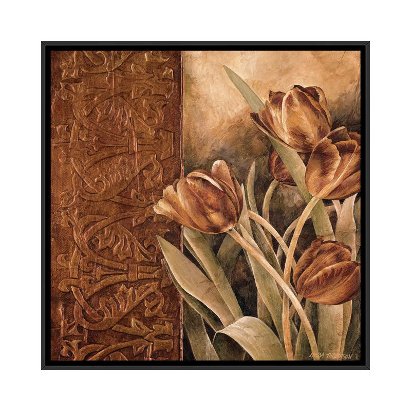«Copper Tulips I», impression sur toile, H 18 po x l 18 po x P 1,5 po, Toile encadrée noire, Pas de tapis