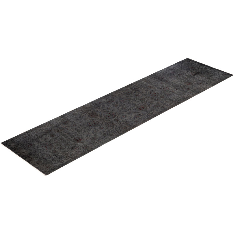 Tapis de couloir gris unique en laine 3 pi 0 po x 11 pi Huckstep