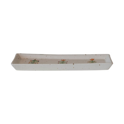 Speckled Hand-Painted Stoneware Platter With Christmas Trees