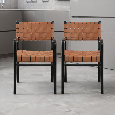 Ensemble de 2 chaises d'appoint, sièges de salle à manger rembourrés industriels modernes avec structure en bois massif et similicuir, l 21,25 po x P 24,50 po x H 32,00 po, brun bois