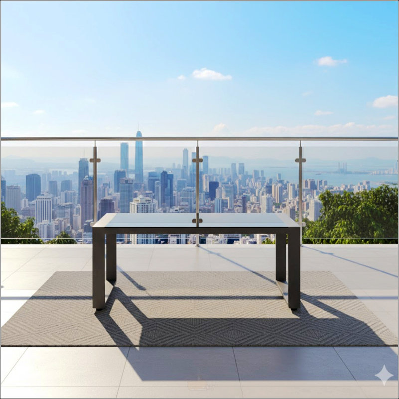 Table basse d'extérieur durable en aluminium toutes saisons avec plateau en verre trempé, parfaite pour le patio et le jardin