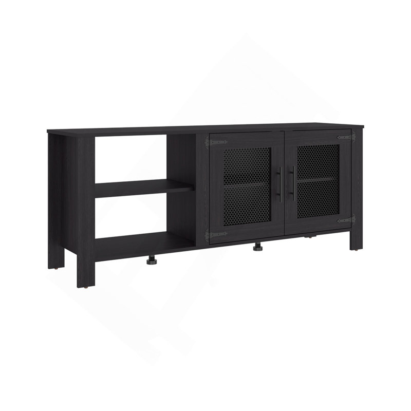 Meuble télé 65 po avec 5 tablettes ouvertes, 2 portes et console multimédia moderne pour le rangement dans le salon Freedom