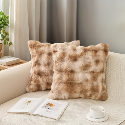 2-Pack 18" X 18" Faux Rabbit Fur Throw Pillow Covers For Sofa And Bed