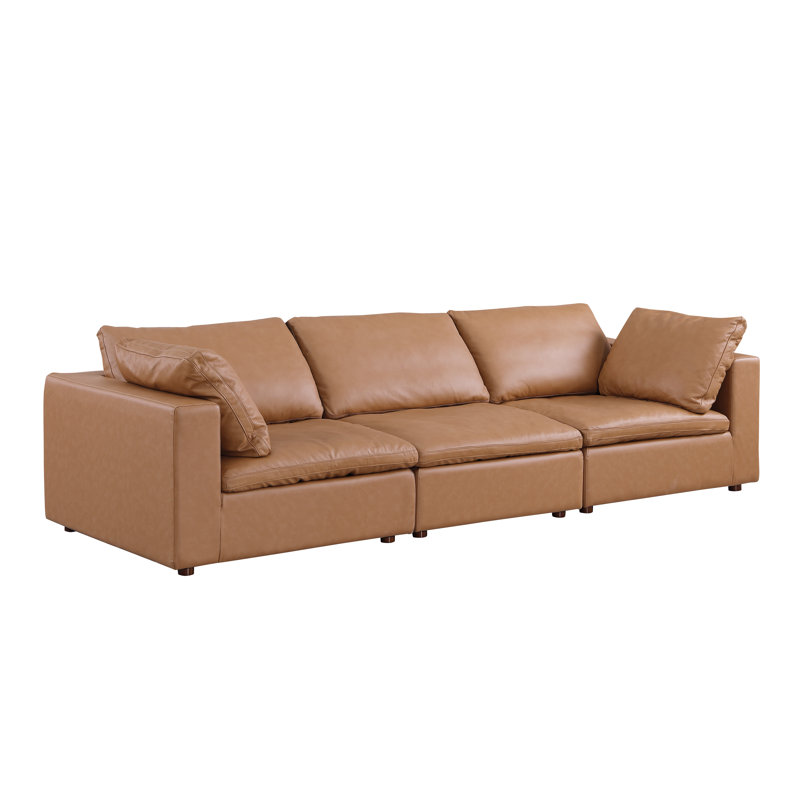 Canapé modulaire en cuir italien Cowville, Cognac