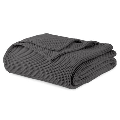 Couverture 100% coton biologique - Couverture gaufrée douce en coton respirant Taille simple pour toutes les saisons - Luxe confortable confortable 100% coton 320 g / m² certifié Fairtrade (60 x 90, gris)