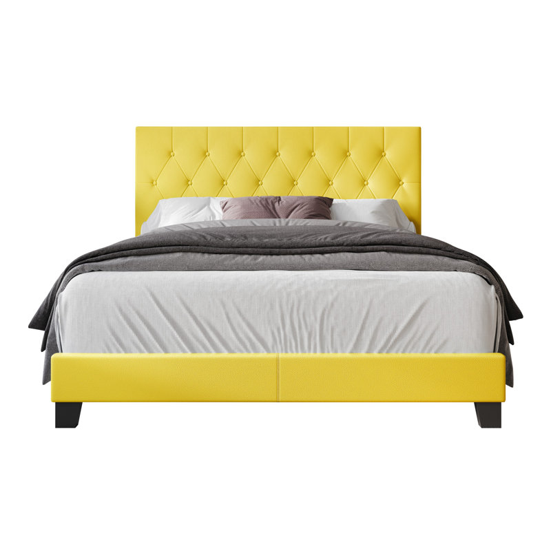 Omaha Tufted Upholstered Panel Bed, Yellow, Queen