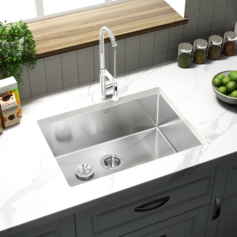 Undermount Single Bowl Stainless Steel Kitchen Sink, Stainless Steel, 23" L x 18" W x 9" D