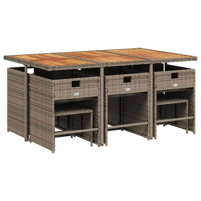Garden Dining Set with Cushions Poly Rattan, 10, 73cm H x 165cm W x 106cm D, Grey Cushion/Grey Frame